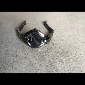 SEIKO DIAMOND BLK STEEL FACE BRACELET WATCH SUJF85***NEEDS BATTERY